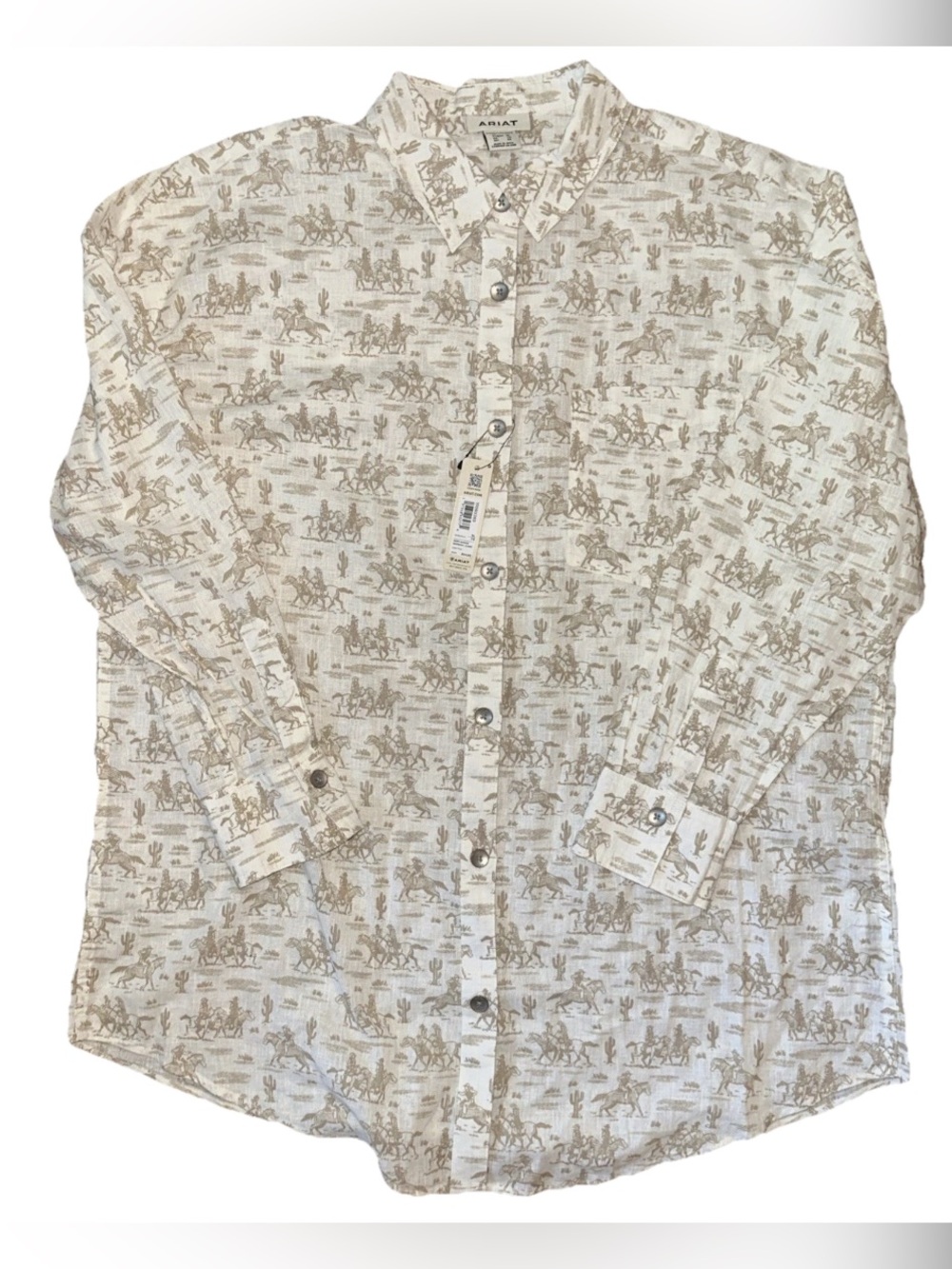 NEW Ariat Horse Print Shirt Womens Western Linen Blend Button Up XL NWT Cowgirl